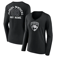 Women's Black Florida Panthers Personalized Name & Number Monochrome Long Sleeve V-Neck T-Shirt