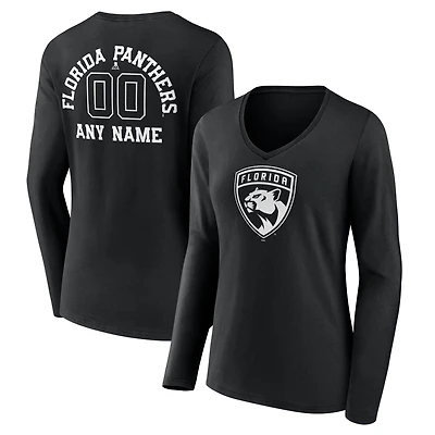 Women's Black Florida Panthers Personalized Name & Number Monochrome Long Sleeve V-Neck T-Shirt