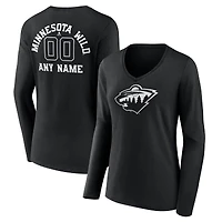 Women's Black Minnesota Wild Personalized Name & Number Monochrome Long Sleeve V-Neck T-Shirt