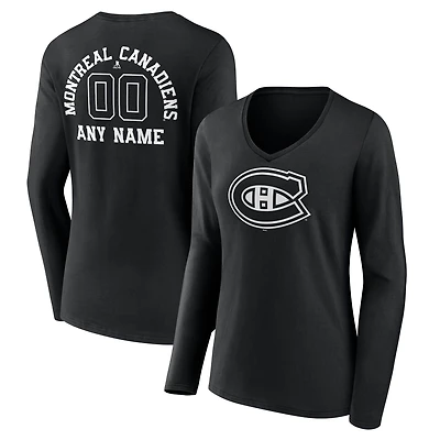 Women's Black Montreal Canadiens Personalized Name & Number Monochrome Long Sleeve V-Neck T-Shirt
