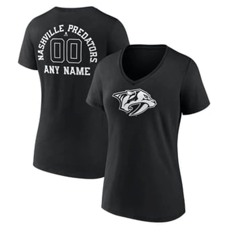 Women's Black Nashville Predators Personalized Name & Number Monochrome V-Neck T-Shirt