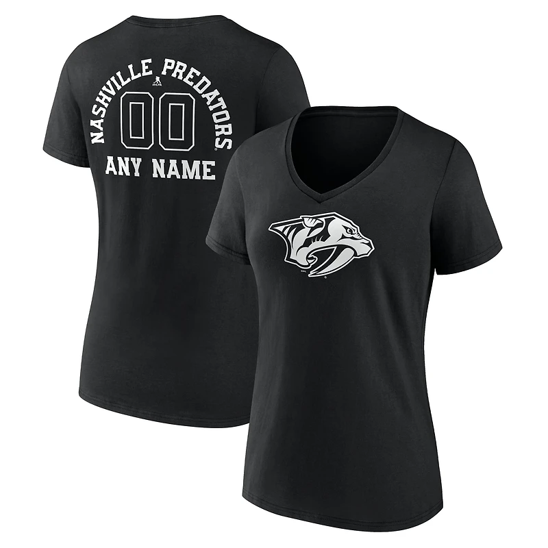Women's Black Nashville Predators Personalized Name & Number Monochrome V-Neck T-Shirt