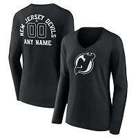 Women's Black New Jersey Devils Personalized Name & Number Monochrome Long Sleeve V-Neck T-Shirt