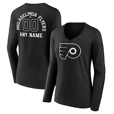 Women's Black Philadelphia Flyers Personalized Name & Number Monochrome Long Sleeve V-Neck T-Shirt