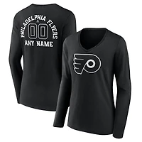 Women's Black Philadelphia Flyers Personalized Name & Number Monochrome Long Sleeve V-Neck T-Shirt