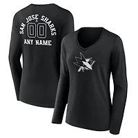Women's Black San Jose Sharks Personalized Name & Number Monochrome Long Sleeve V-Neck T-Shirt