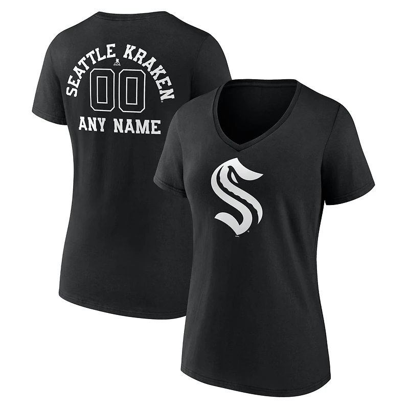 Women's Black Seattle Kraken Personalized Name & Number Monochrome V-Neck T-Shirt