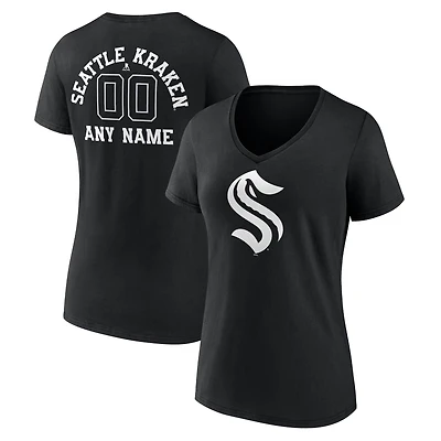 Women's Black Seattle Kraken Personalized Name & Number Monochrome V-Neck T-Shirt