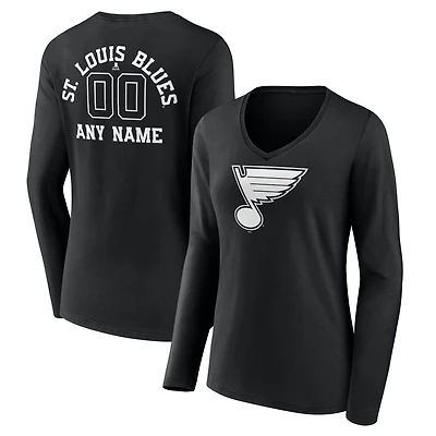 Women's Black St. Louis Blues Personalized Name & Number Monochrome Long Sleeve V-Neck T-Shirt