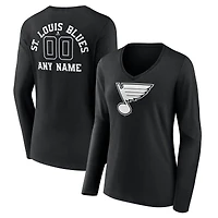 Women's Black St. Louis Blues Personalized Name & Number Monochrome Long Sleeve V-Neck T-Shirt