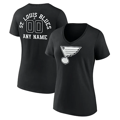 Women's Black St. Louis Blues Personalized Name & Number Monochrome V-Neck T-Shirt