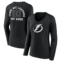 Women's Black Tampa Bay Lightning Personalized Name & Number Monochrome Long Sleeve V-Neck T-Shirt