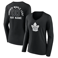 Women's Black Toronto Maple Leafs Personalized Name & Number Monochrome Long Sleeve V-Neck T-Shirt
