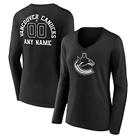 Women's Black Vancouver Canucks Personalized Name & Number Monochrome Long Sleeve V-Neck T-Shirt