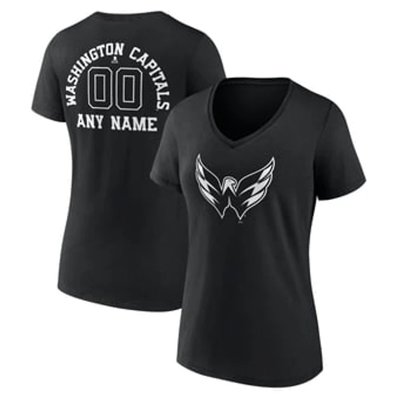 Women's Black Washington Capitals Personalized Name & Number Monochrome V-Neck T-Shirt