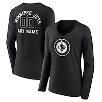 Women's Black Winnipeg Jets Personalized Name & Number Monochrome Long Sleeve V-Neck T-Shirt