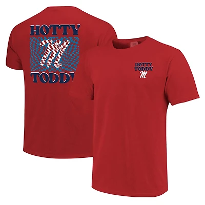 Women's Red Ole Miss Rebels Comfort Colors Checkered Mascot T-Shirt