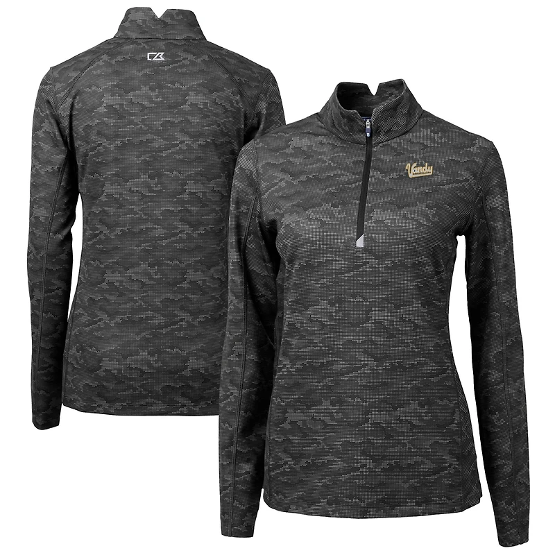 Women's Cutter & Buck  Black Vanderbilt Commodores Vault DryTec Traverse Camo Print Stretch Quarter-Zip Pullover Top