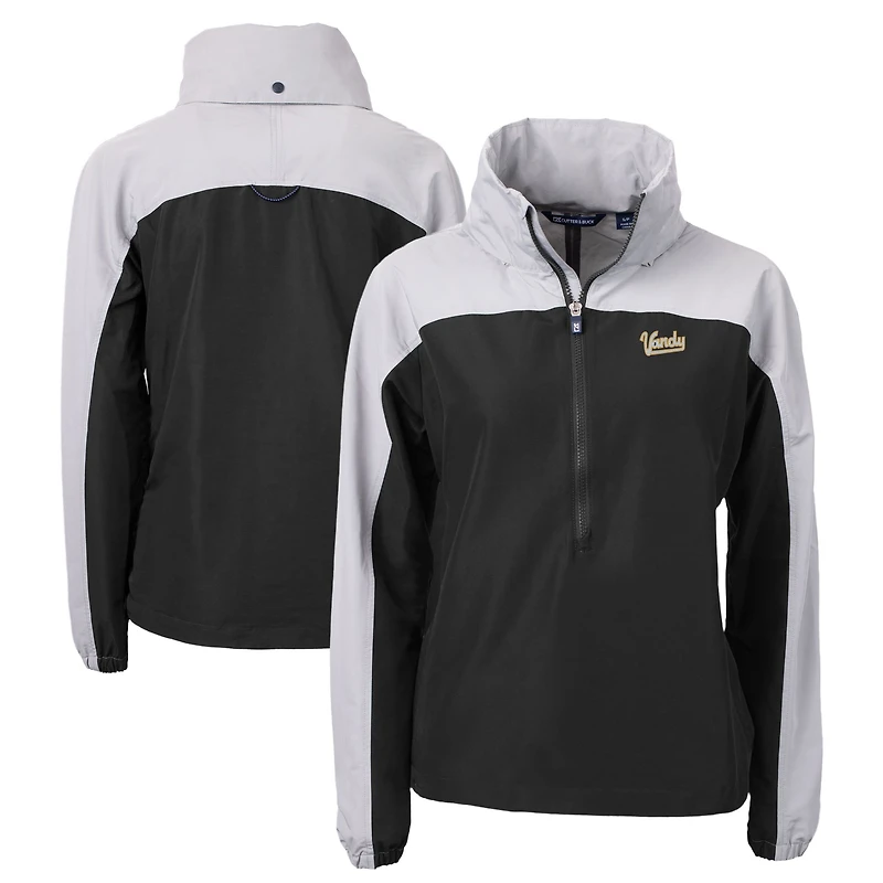 Women's Cutter & Buck  Black Vanderbilt Commodores Vault Charter Eco Recycled Half-Zip Anorak Jacket