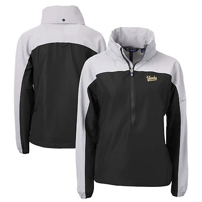 Women's Cutter & Buck  Black Vanderbilt Commodores Vault Charter Eco Recycled Half-Zip Anorak Jacket