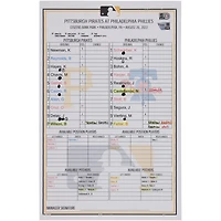 Pittsburgh Pirates Game-Used Lineup Card vs. Philadelphia Phillies on August 26, 2022