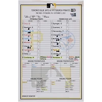 Pittsburgh Pirates Game-Used Lineup Card vs. Toronto Blue Jays on September 3, 2022