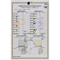 Pittsburgh Pirates Game-Used Lineup Card vs. Toronto Blue Jays on September 4, 2022