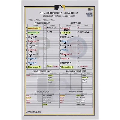 Pittsburgh Pirates Game-Used Lineup Card vs. Chicago Cubs on April 23, 2022
