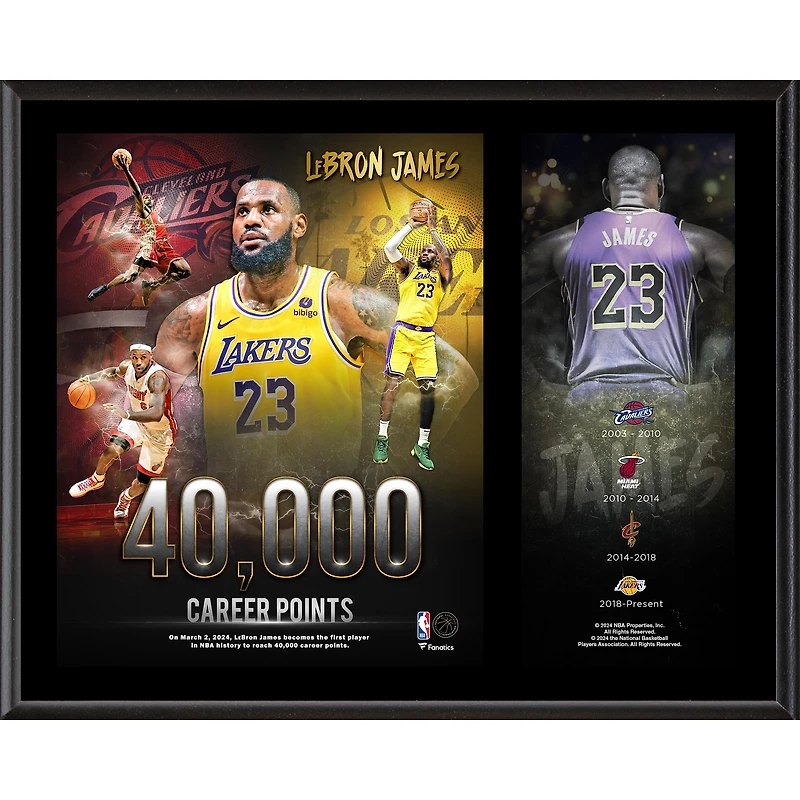 LeBron James Los Angeles Lakers 12" X 15" 40,000 Career Points Sublimated Plaque
