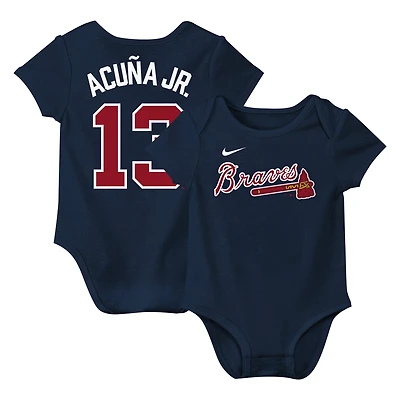 Newborn & Infant Nike Ronald Acuña Jr. Navy Atlanta Braves Fuse Name & Number Bodysuit