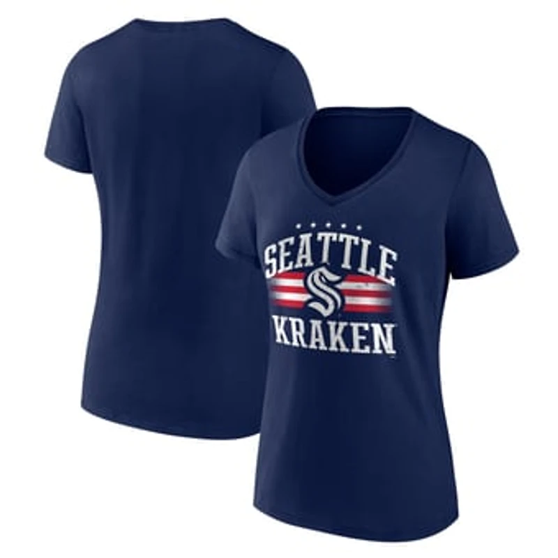 Women's Deep Sea Blue Seattle Kraken Americana Team V-Neck T-Shirt