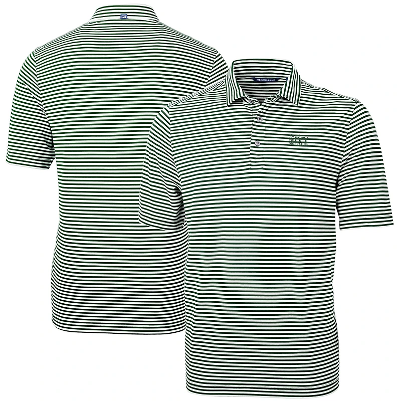 Men's Cutter & Buck  Hunter Green Ivy League DryTec Tri-Blend Virtue Eco Pique Stripe Recycled Polo