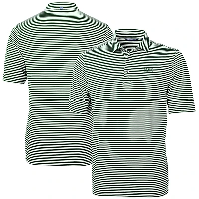 Men's Cutter & Buck  Hunter Green Ivy League DryTec Tri-Blend Virtue Eco Pique Stripe Recycled Polo