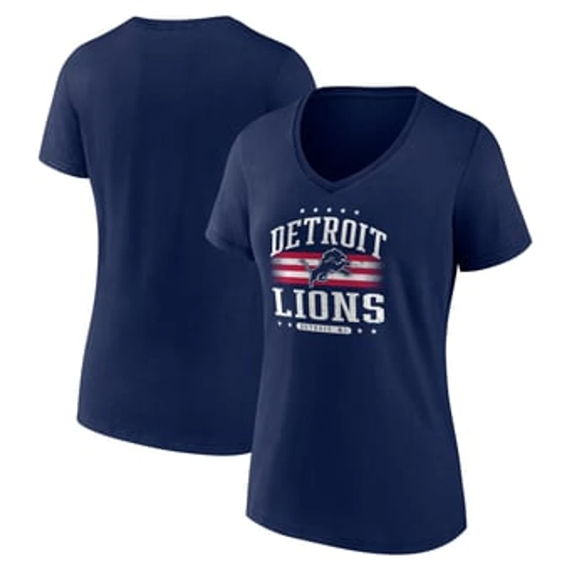 Women's Navy Detroit Lions Americana Team V-Neck T-Shirt