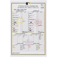 Pittsburgh Pirates Game-Used Lineup Card vs. Cincinnati Reds on March 30, 2023