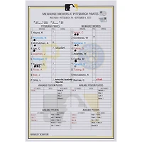 Pittsburgh Pirates Game-Used Lineup Card vs. Milwaukee Brewers on September 4, 2023