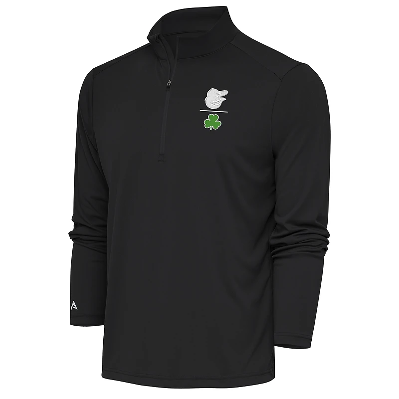 Men's Antigua  Charcoal Baltimore Orioles Shamrock Tribute Quarter-Zip Pullover Top