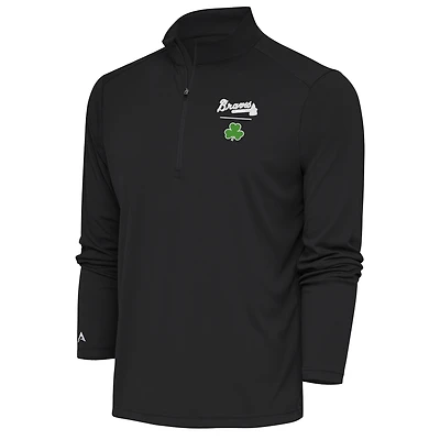 Men's Antigua  Charcoal Atlanta Braves Shamrock Tribute Quarter-Zip Pullover Top