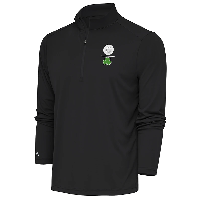 Men's Antigua  Charcoal Chicago Cubs Shamrock Tribute Quarter-Zip Pullover Top