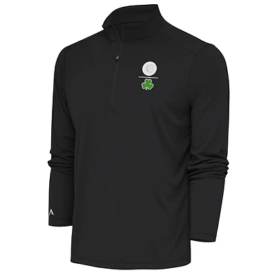 Men's Antigua  Charcoal Chicago Cubs Shamrock Tribute Quarter-Zip Pullover Top