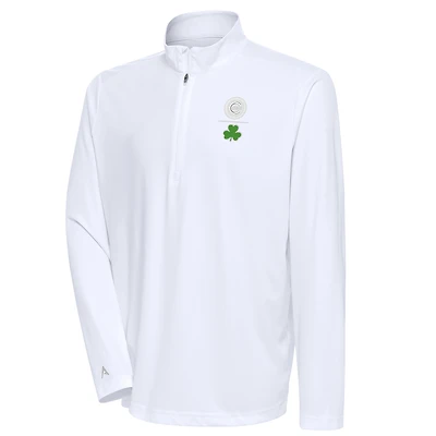 Men's Antigua  White Chicago Cubs Shamrock Tribute Quarter-Zip Pullover Top