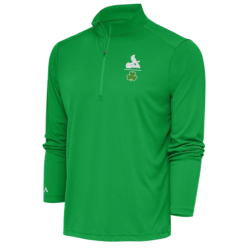 Men's Antigua  Kelly Green St. Louis Cardinals Shamrock Tribute Quarter-Zip Pullover Top