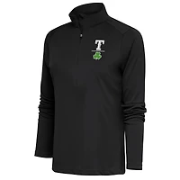 Women's Antigua  Charcoal Texas Rangers Shamrock Tribute Half-Zip Pullover Top
