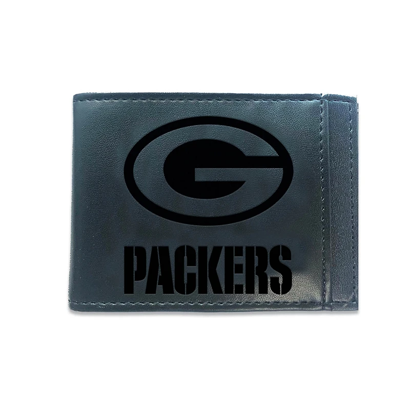 Black Green Bay Packers Hybrid Leather Front Pocket Bi-Fold Wallet with Money Clip