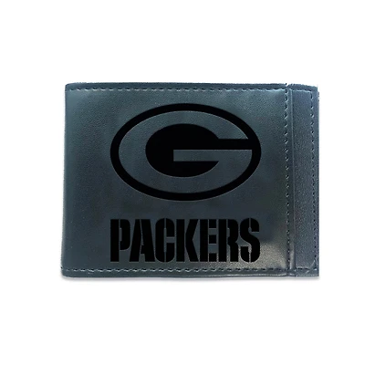 Black Green Bay Packers Hybrid Leather Front Pocket Bi-Fold Wallet with Money Clip