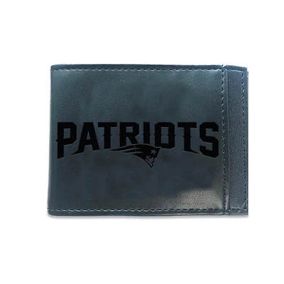 Black New England Patriots Hybrid Leather Front Pocket Bi-Fold Wallet with Money Clip