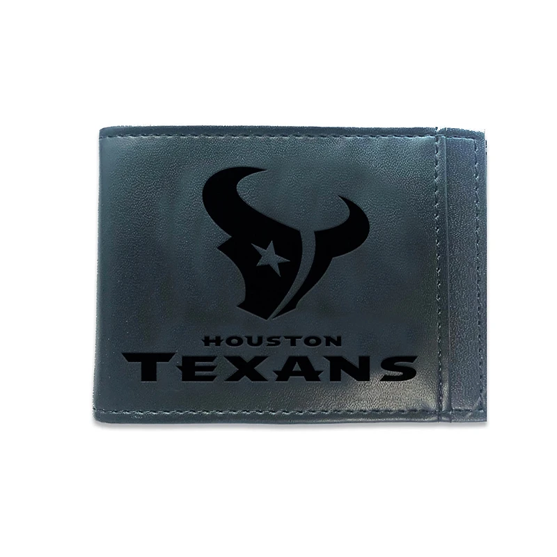 Black Houston Texans Hybrid Leather Front Pocket Bi-Fold Wallet with Money Clip