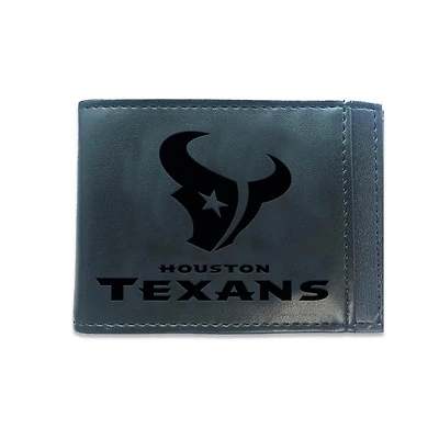 Black Houston Texans Hybrid Leather Front Pocket Bi-Fold Wallet with Money Clip