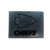 Black Kansas City Chiefs Hybrid Leather Front Pocket Bi-Fold Wallet with Money Clip