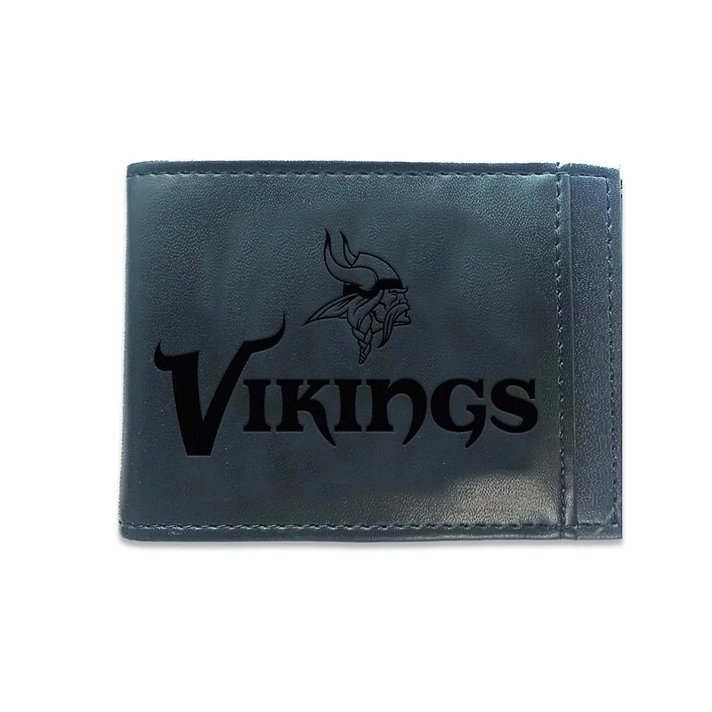 Black Minnesota Vikings Hybrid Leather Front Pocket Bi-Fold Wallet with Money Clip